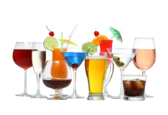 Variety of alcoholic drinks beverages and cocktails cutout, isol